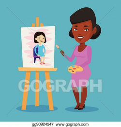 EPS Vector - Creative female artist painting portrait. Stock ...