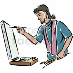 A Male Artist Painting on a Canvas Using Several Paint Brushes clipart.  Royalty-free clipart # 156275