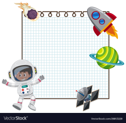 Frame design template with astronaut and spaceship