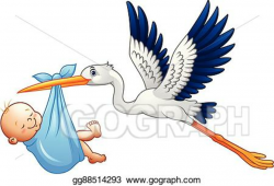 Vector Art - Cartoon stork with baby boy. Clipart Drawing gg88514293 ...