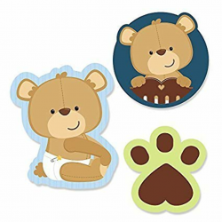 Big Dot of Happiness Baby Boy Teddy Bear - DIY Shaped Baby Shower Party  Cut-Outs - 24 Count