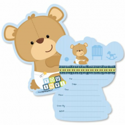 Baby Boy Teddy Bear - Shaped Fill-In Invitations - Baby Shower Invitation  Cards with Envelopes - Set of 12