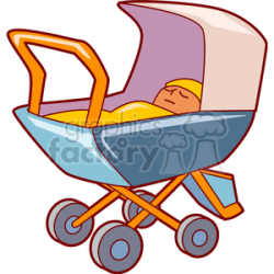 Baby sleeping in an old fashioned baby buggy clipart. Royalty-free clipart  # 156526