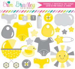 Gender Neutral Baby Clipart in Yellow & Gray