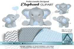 Gray Elephant Clipart, Baby Blue & Gray