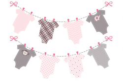 Baby Onesie Clothes Line Clip Art Baby Girl Pink Onesie Bunting ...