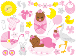 African American Baby Girl Clipart - Digital Vector Baby Girl, Newborn Clip  Art