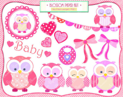 Baby Girl Owls Clipart Baby Shower Cardmaking by blossompaperart
