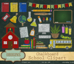 Chalkboard School Clipart - Back to School Clipart, School clip art, Chalk  stati