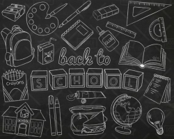 Chalkboard Back To School Vector Pack, Hand Drawn School Clipart ...