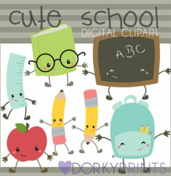 Kawaii School Clipart | Watercolor and Clipart Sets | School clipart ...