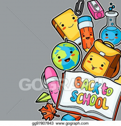 Vector Clipart - Back to school. kawaii background with cute ...