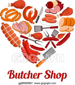 Vector Art - Heart of sausage, ham and bacon poster design ...