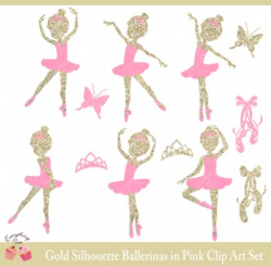 Gold Glitters Ballerina Silhouettes 2 Clipart Set