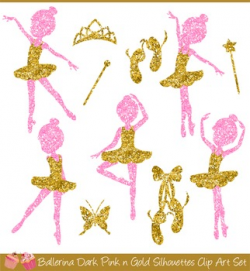 Ballerina Gold and Pink Silhouettes Clipart Set