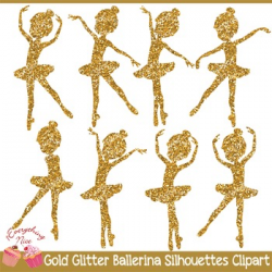 Gold Glitter Ballerina Silhouettes 2 Clipart Set