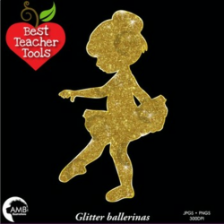 Ballerina Clipart, Ballet Silhouette Clip Art in Golden Glitter, AMB-2224