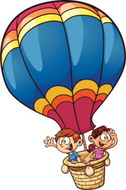 Kids riding a hot air balloon. Vector clip art illustration with ...