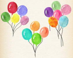 Watercolor balloons, watercolour balloon clipart, birthday party ...