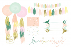 watercolor balloon tassels clipart
