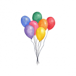 Balloons Watercolor Clipart, PNG Instant Download, Hand Painted ...
