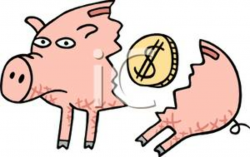 A Coin In a Broken Piggy Bank - Royalty Free Clipart Picture