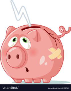 Broke piggy bank cartoon