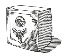 Hand-drawn vector drawing of a Bank Safe. Black-and-White ...