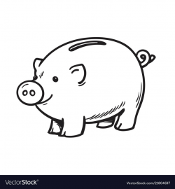 Black and white sketch of funny piggy bank