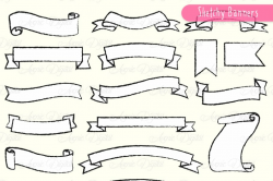 Doodle Ribbon Banner Clipart Vectors ~ Graphic Objects ~ Creative Market