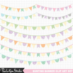 Clipart - Pastel Glitter Bunting Banners