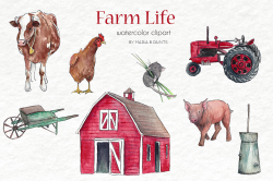 Watercolor Clip Art - Farm Life