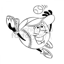 cartoon baseball mascot speedy catching a ball black and white clipart.  Royalty-free clipart # 397902