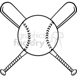Black and White Crossed Baseball Bats And Ball clipart. Royalty-free  clipart # 396085