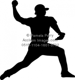 Clip Art Image of Baseball Player Pitching or Throwing the Ball