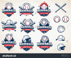 Collection of nine colorful Vector Baseball logo and ...