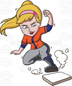 A female baseball player slides toward the base #cartoon ...