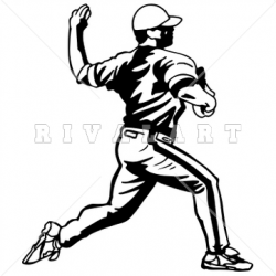 Sports Clipart Image of Black White Pitcher Baseball Players ...