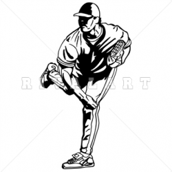 Sports Clipart Image of Black White Pitcher Pitching ...