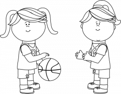 Black and White Girls Playing Basketball Clip Art - Black ...