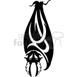 Black and white scary bat hanging upside down with folded wings clipart.  Royalty-free clipart # 373004