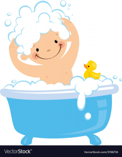 Cartoon boy having bath washing hair