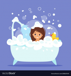 Cute kid girl taking bath