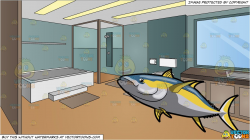 A Yellowfin Tuna and A Modern Master Bathroom Background