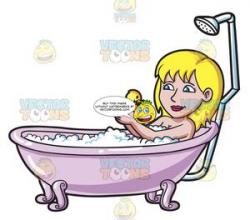 A Woman Playing A Rubber Ducky In A Bathtub