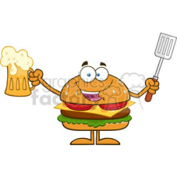 8577 Royalty Free RF Clipart Illustration Happy Hamburger Cartoon Character  Holding A Beer And Bbq Slotted Spatula Vector Illustration Isolated On ...