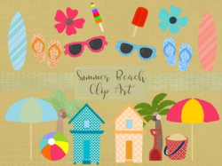 Summer Beach Clip Art Set, Separate PNG Files, High Resolution.