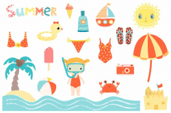 Cute summer beach clip art collection, Children holiday clipart