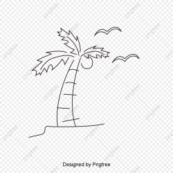 Cartoon Hand-painted Simple Coconut Design, Season, Coconut, Beach ...
