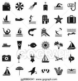 Stock Illustration - Summer beach icons set, simple style. Clipart ...